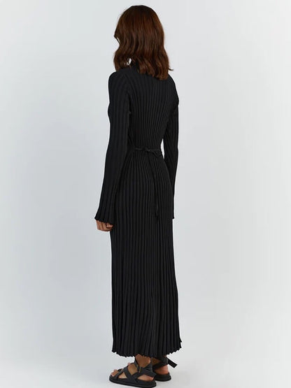 Schwarzes Maxikleid Gerippt Lang Frauenkleid