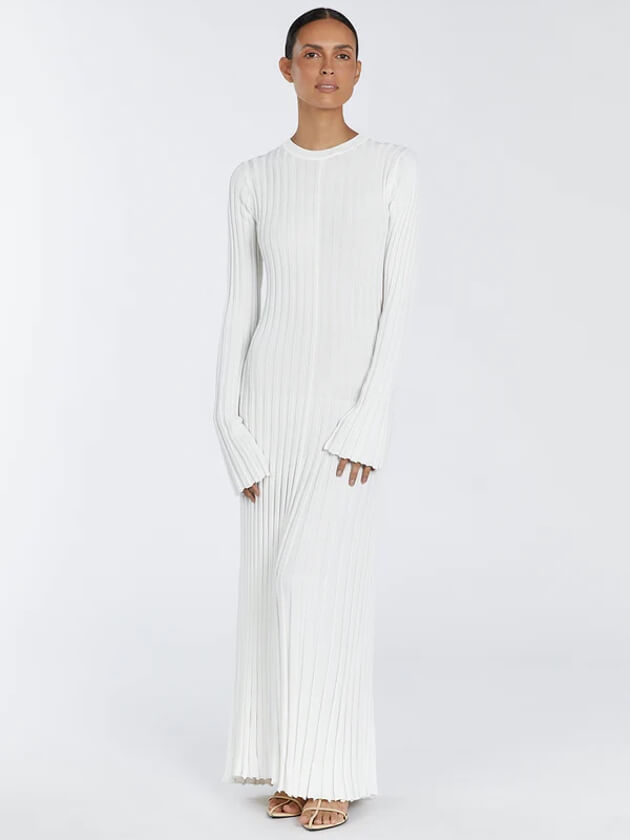 Schwarzes Maxikleid Gerippt Lang Frauenkleid
