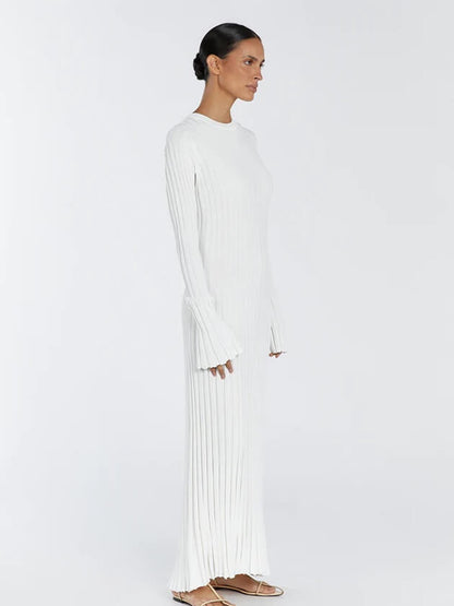 Schwarzes Maxikleid Gerippt Lang Frauenkleid