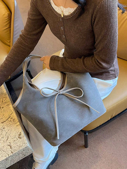 Elegante Lederschultertasche Schwarz Suède