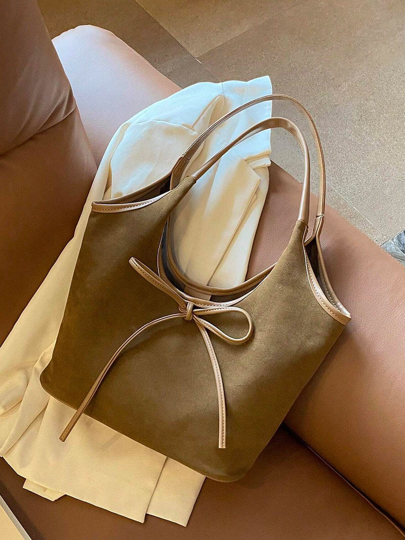 Elegante Lederschultertasche Schwarz Suède