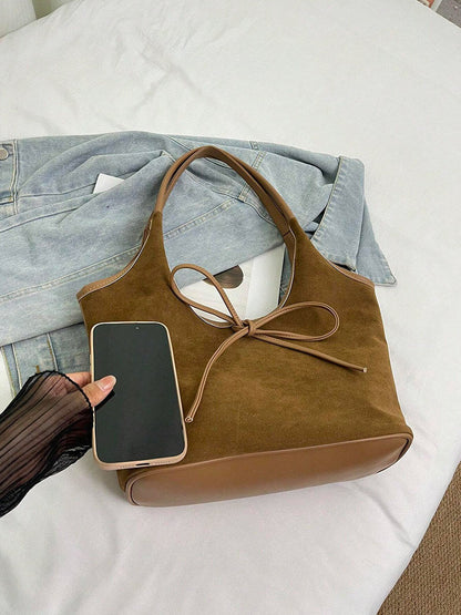 Elegante Lederschultertasche Schwarz Suède