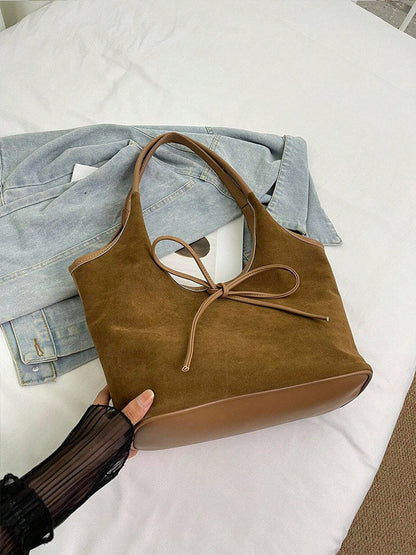 Elegante Lederschultertasche Schwarz Suède