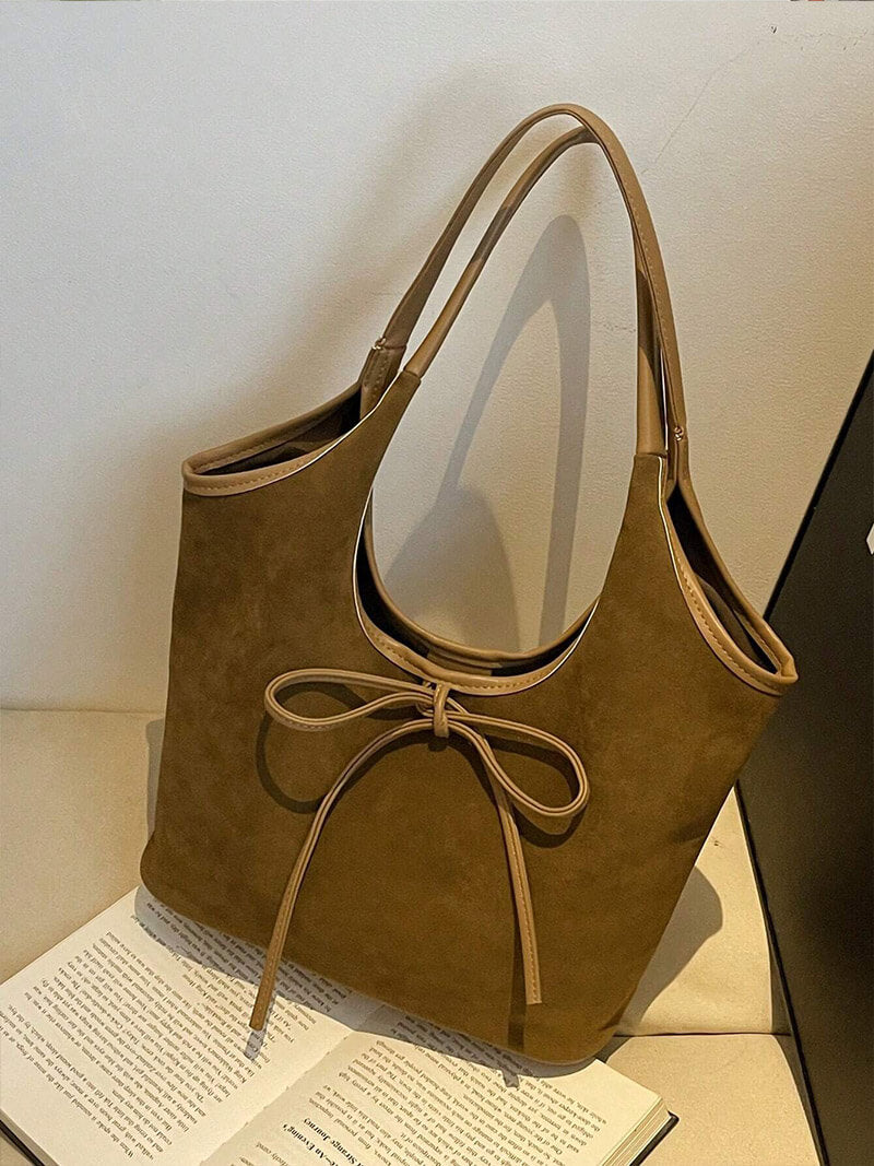 Elegante Lederschultertasche Schwarz Suède