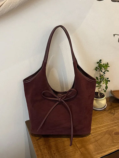Elegante Lederschultertasche Schwarz Suède