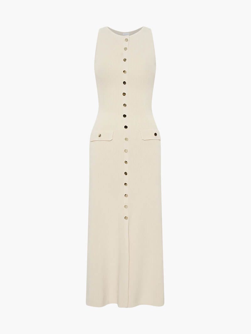 Ärmelloses Maxikleid Elegantes Knopfdetail Zeitlos Elegant