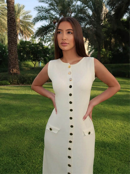 Ärmelloses Maxikleid Elegantes Knopfdetail Zeitlos Elegant