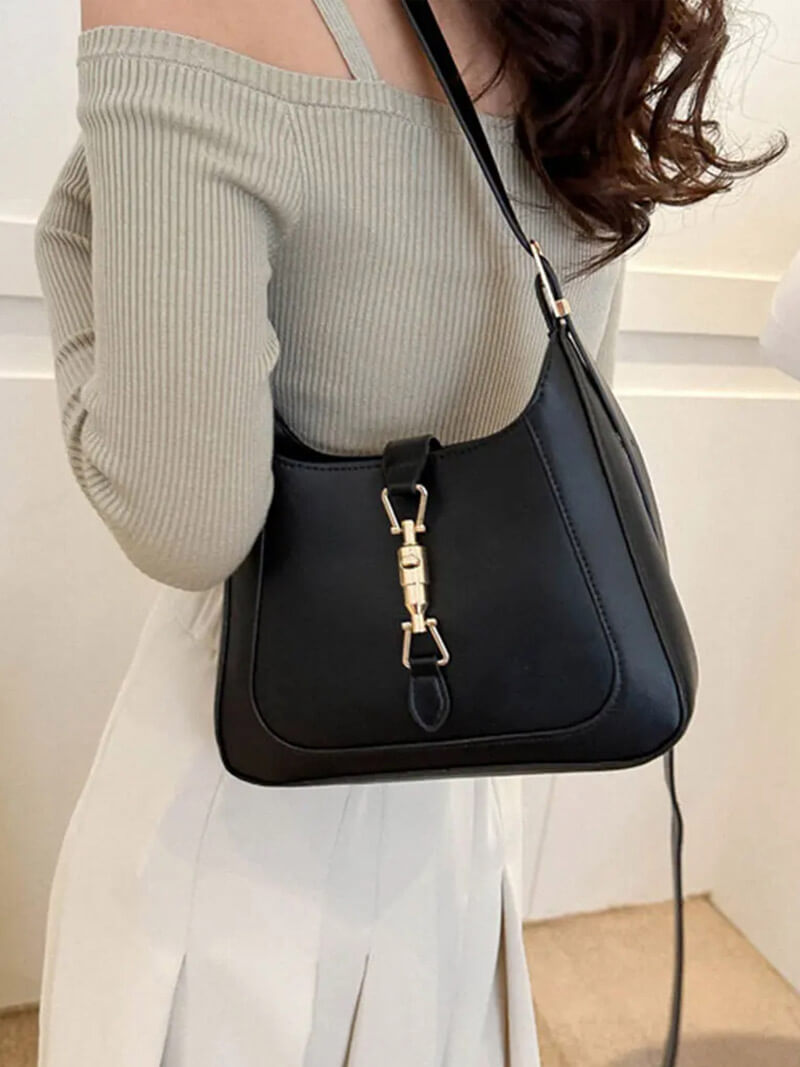 Kunstleder Schultertasche Elegante Damenhandtasche Schwarz