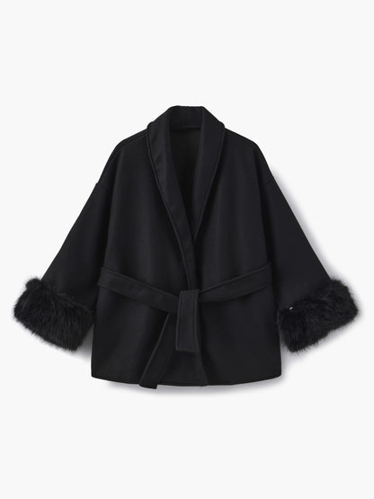 Damen Kurzmantel mit Kunstfellbesatz Eleganter Wintermantel