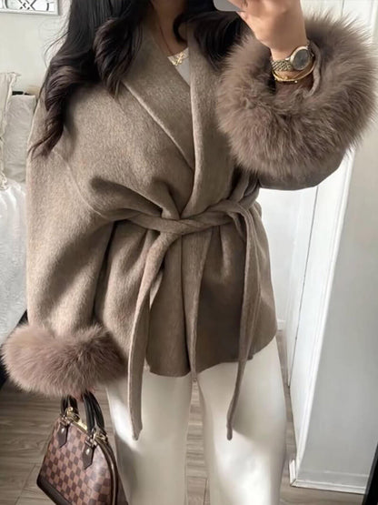 Damen Kurzmantel mit Kunstfellbesatz Eleganter Wintermantel