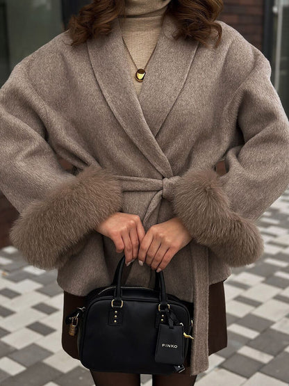 Damen Kurzmantel mit Kunstfellbesatz Eleganter Wintermantel