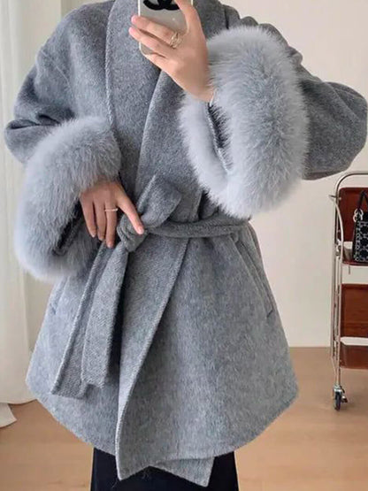 Damen Kurzmantel mit Kunstfellbesatz Eleganter Wintermantel