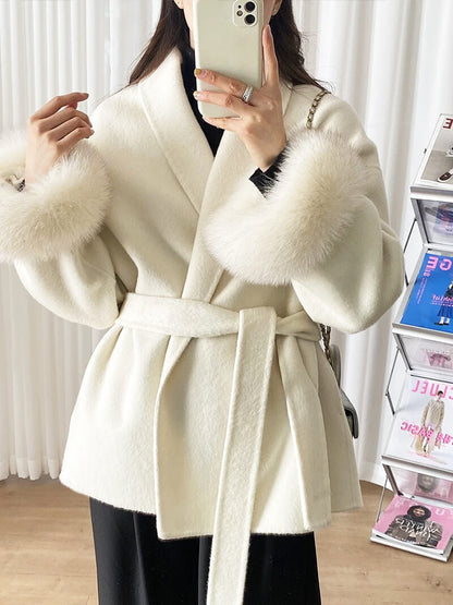 Damen Kurzmantel mit Kunstfellbesatz Eleganter Wintermantel