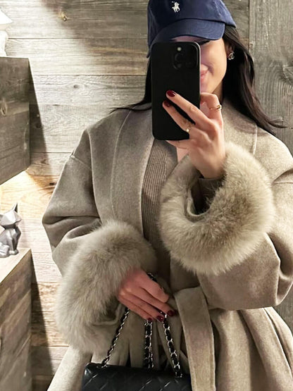 Damen Kurzmantel mit Kunstfellbesatz Eleganter Wintermantel