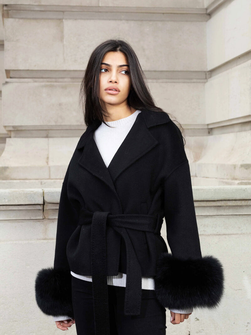 Damen Kurzmantel mit Kunstfellbesatz Eleganter Wintermantel