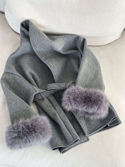 Damen Kurzmantel mit Kunstfellbesatz Eleganter Wintermantel