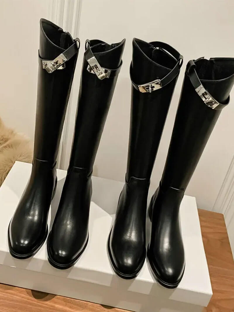Damenreitstiefel Leder Elegant Hochwertig Schwarz