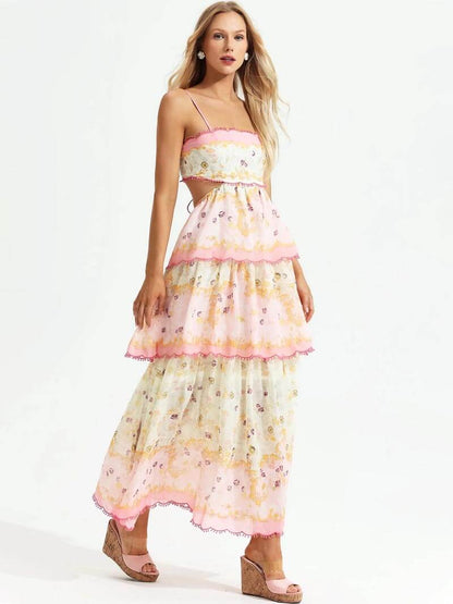 Romantisches Maxikleid Blumenmuster Spitze Damenkleid