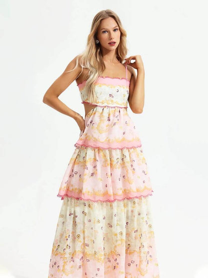 Romantisches Maxikleid Blumenmuster Spitze Damenkleid