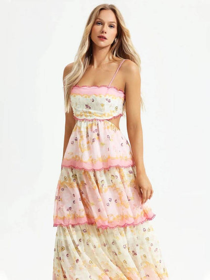 Romantisches Maxikleid Blumenmuster Spitze Damenkleid