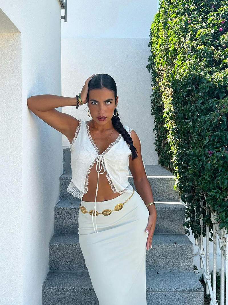 Frauen Crop Top Spitze Oben Kurz