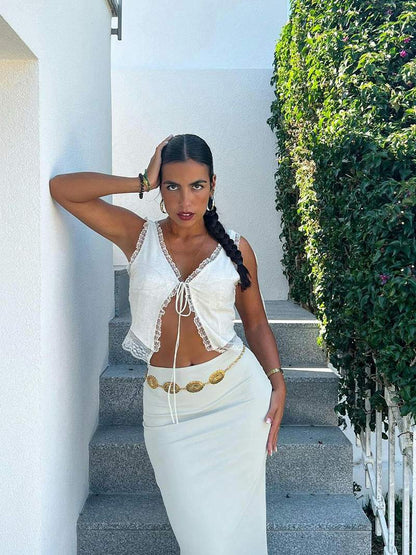 Frauen Crop Top Spitze Oben Kurz