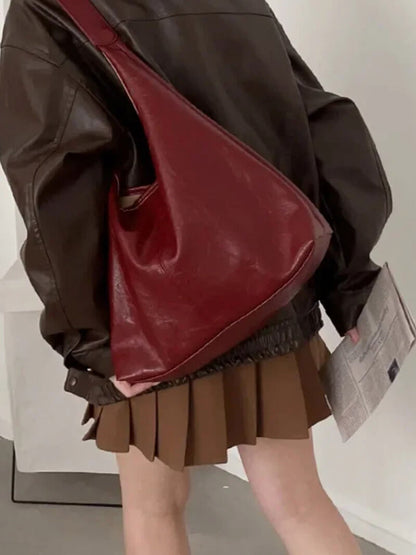 Kunstleder Schultertasche Einfach und Minimalistisch Schwarz