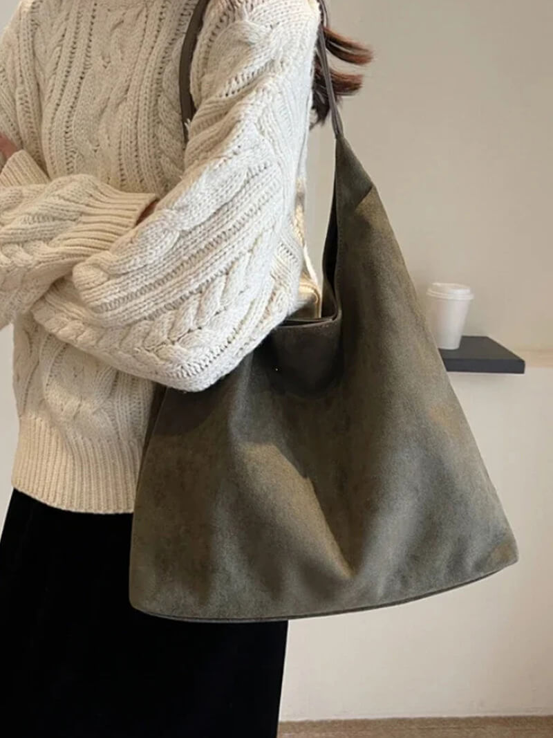 Elegante Wildleder Schultertasche Minimalistisch Frauen