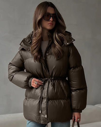 Damen Steppjacke Winter Warm mit Kordelzug Glanz