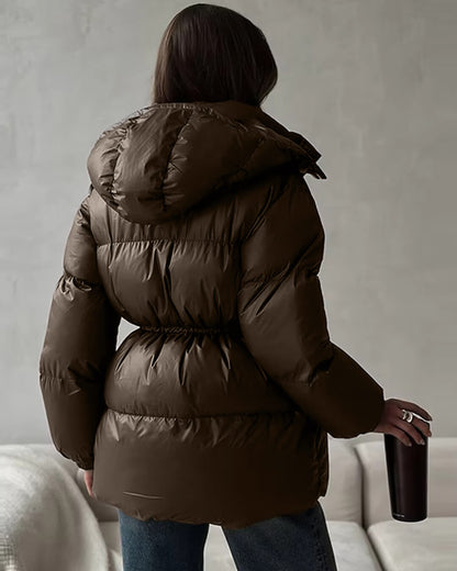 Damen Steppjacke Winter Warm mit Kordelzug Glanz