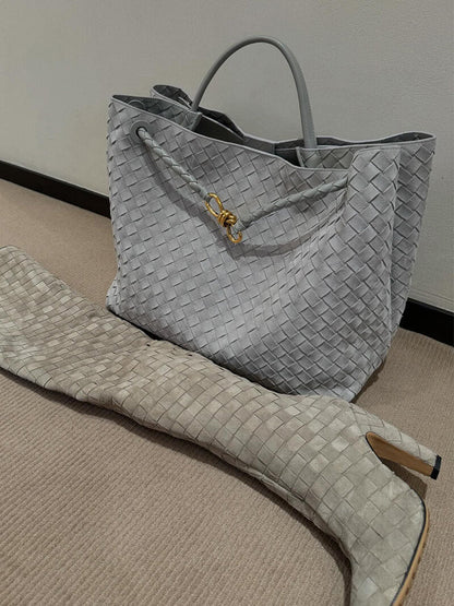 Geflochtene Wildleder Damen-Tasche Echtleder Handgefertigt