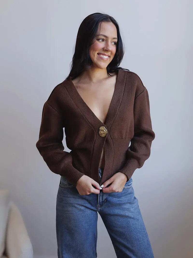 Strickcardigan Damen Auffälliger Knopf Modern