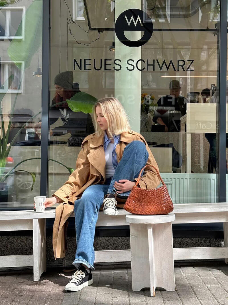 Schultertasche Geflochtene Optik Trendy Echtleder