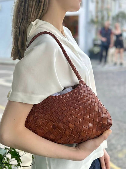 Schultertasche Geflochtene Optik Trendy Echtleder
