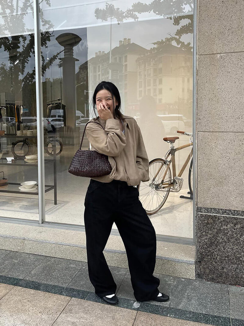 Schultertasche Geflochtene Optik Trendy Echtleder