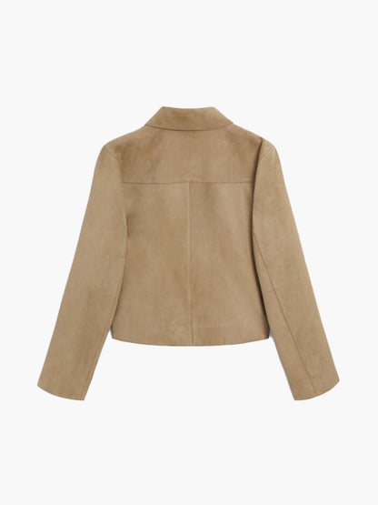 Lederschnitt Lederjacke Damen Umschlagkragen Cropped