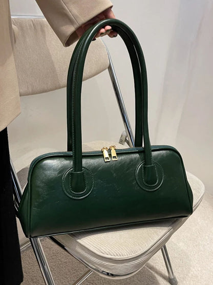 Kunstleder-Handtasche Damen Elegante Schultertasche Schwarz