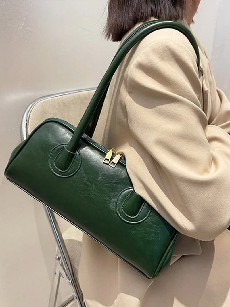 Kunstleder-Handtasche Damen Elegante Schultertasche Schwarz