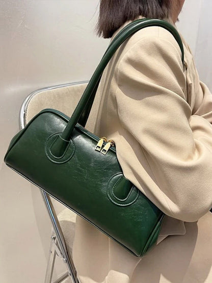 Kunstleder-Handtasche Damen Elegante Schultertasche Schwarz
