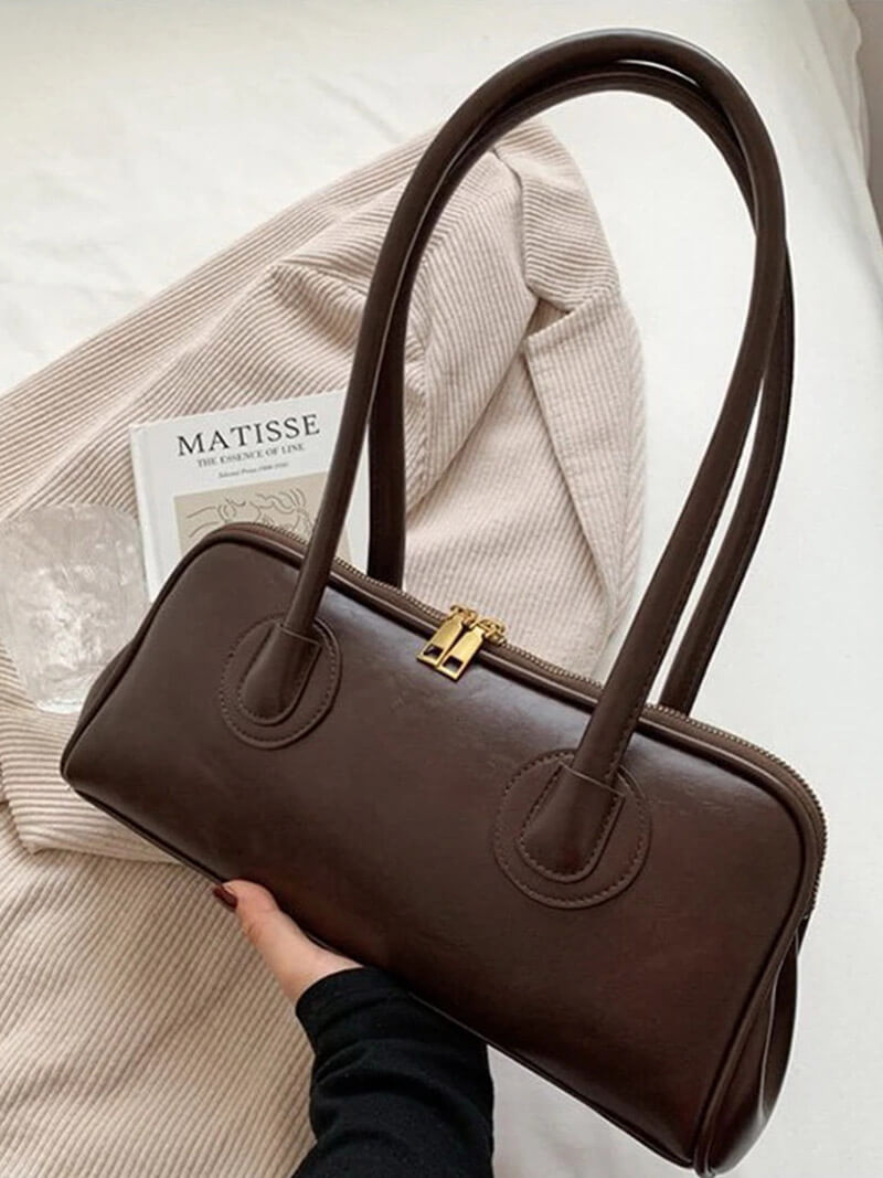 Kunstleder-Handtasche Damen Elegante Schultertasche Schwarz