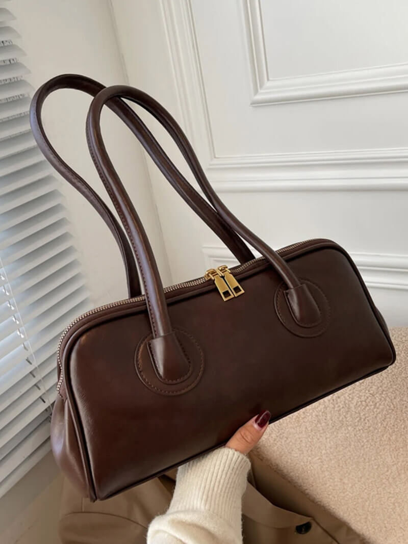 Kunstleder-Handtasche Damen Elegante Schultertasche Schwarz
