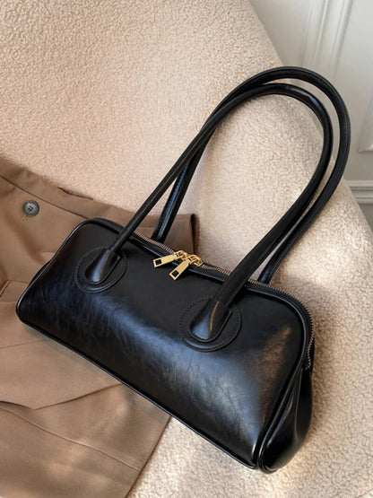 Kunstleder-Handtasche Damen Elegante Schultertasche Schwarz
