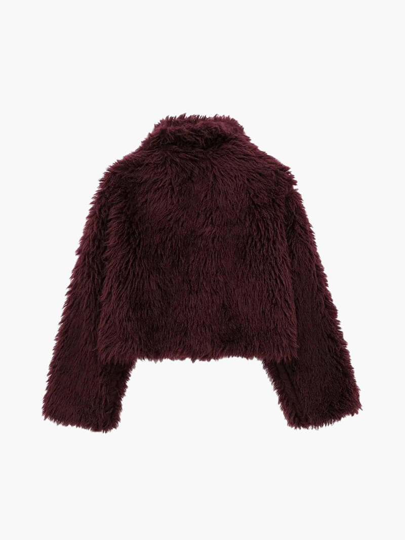 Kunstpelz Jacke Flauschig Damen Winterjacke Reverskragen