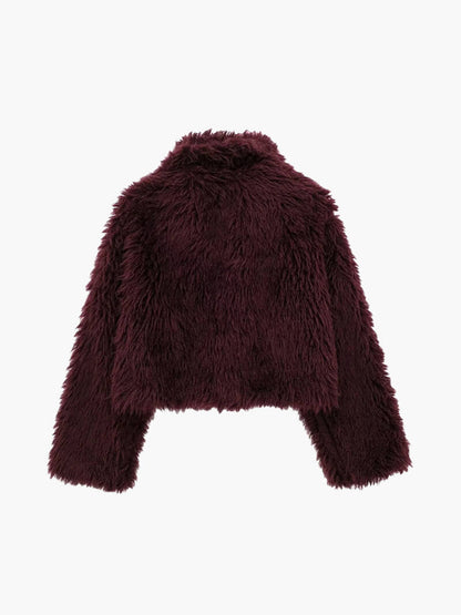 Kunstpelz Jacke Flauschig Damen Winterjacke Reverskragen