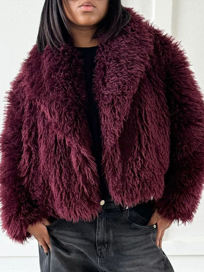 Kunstpelz Jacke Flauschig Damen Winterjacke Reverskragen