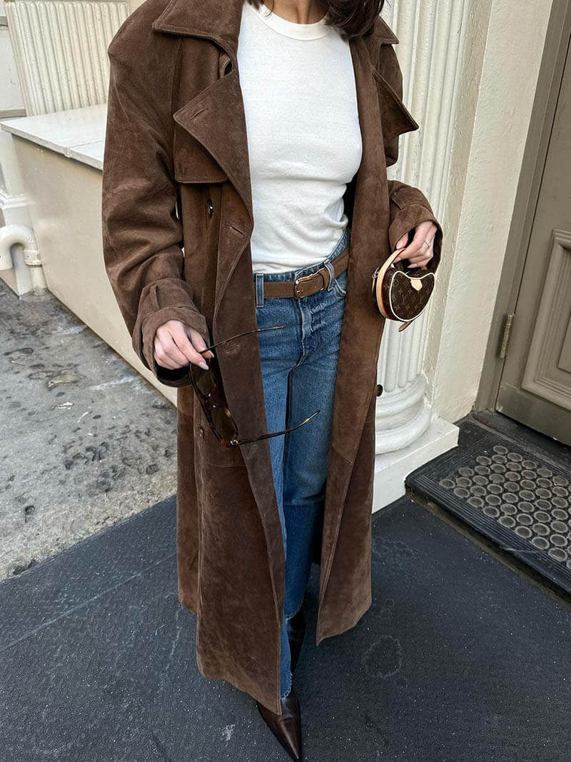 Damen Wintermantel Suede Doppelknopf Elegant