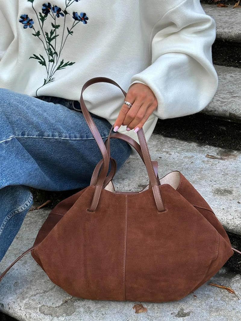 Große Damen Shopper Tasche Wildleder Echtleder