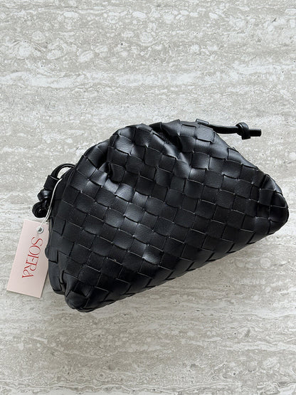 Kunstleder-Beuteltasche Damen Schultertasche Schwarz