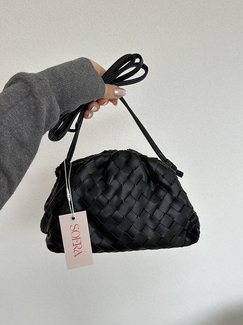Kunstleder-Beuteltasche Damen Schultertasche Schwarz