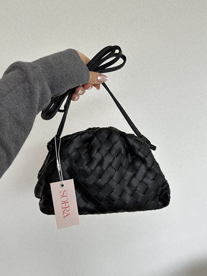 Kunstleder-Beuteltasche Damen Schultertasche Schwarz